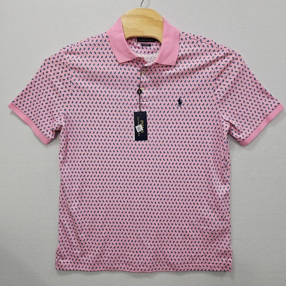 Polo Ralph Lauren Classic Fit Pink Paisley Short Sleeve Polo Shirt Men L Stretch